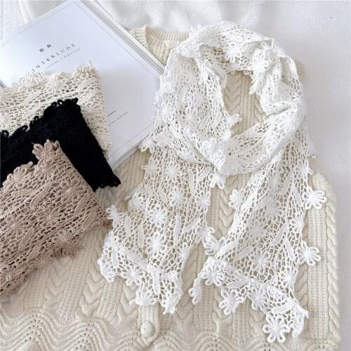 Fashion Headscarf Pure Lace Hollow Tassel Scarf Female Autumn and Winter Long Veil Scarf Europe and America Women Shawl W130