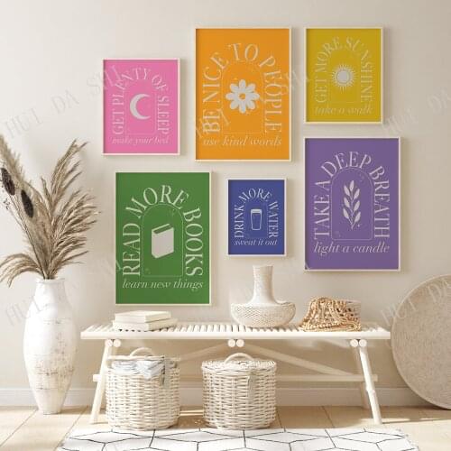 Set of 6 Cute Wellness Digital Art | Positive Inspirational Quote Wall Art | Boho Dorm Poster