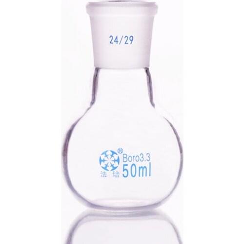 Single standard mouth flat-bottomed flask,Capacity 50ml and joint 24/29,Single neck flat flask,Boiling flask