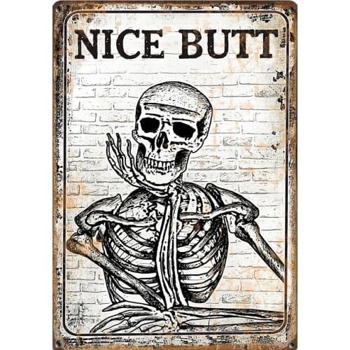 Nice Butt Skeleton Tin Sign Halloween Skull Wall Decor for Home Retro Skull Coffee Bar Living Room Wall Decoration 8x12 Inch