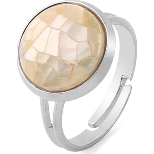 Wholesale 6pcs/lot Natural Shell Jewelry Ladies Convex Adjustable White Shells Abalone Shells Shard Splicing Round Open Ring