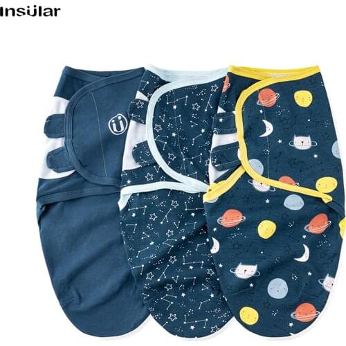 Insular 3PCS Baby Swaddle W-rap Blanket Soft Cotton Infant Sleeping Blanket with Cute Ocean Ships Pattern for Newborn Boys Girls