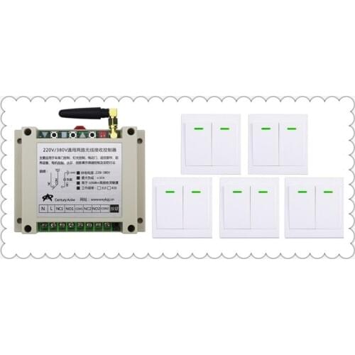 AC220V 250V 380V 30A 2CH RF Wireless Remote Control Switch Receiver + 5*Wall Panel Remote Transmitter Sticky Remote Smart Home