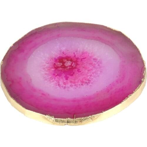 Pure Gold Color Rose Hot Pink Onyx Stone Slice Jewelry Display Tool Coaster For Drink for Cupcake Home Decoration Wedding Gift
