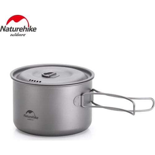 Naturehike Outdoor Titanium Pot Cup Mug with Folding Handle Ultra-light Camping Hiking Picnic Tableware Kitchenware 800ml 1250ml