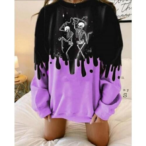 Halloween Skeleton Print Sweatshirt Women Autumn Long Sleeve Loose Pullover Top Harajuku Winter Casual O-Neck Hoodie Sweatshirts