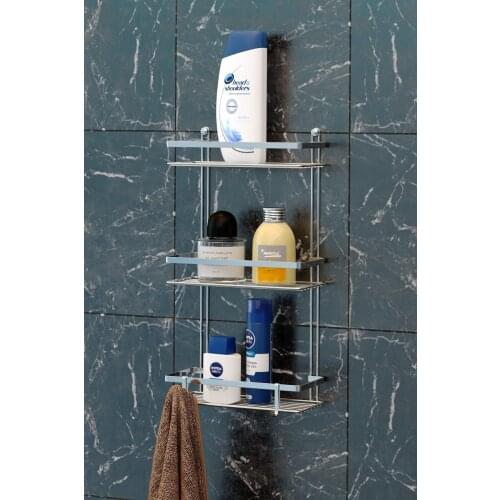 Three Layer Lamalı Bathroom Rack Hook Chrome stainless regulating shampoo body scrub shower gel shaving knife organizer easy use