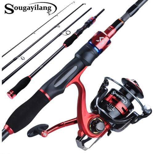 Sougayilang 1.8m 2.1m Lure Fishing Rod Combo 4 Section Carbon Fiber Fishing Pole With 13+1BB Spinning Reels for Travel Fishing