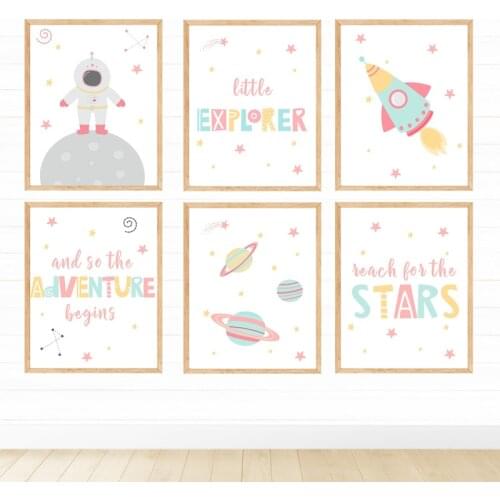 Outer space theme decoration Nursery Wall Art Canvas Painting Posters And Prints Wall Pictures Baby Kids Room Décor
