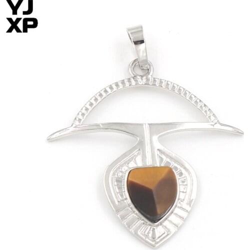YJXP Exclusive Design Silver Plated Anchor Shape Natural Tiger Eye Stone Section Pendant
