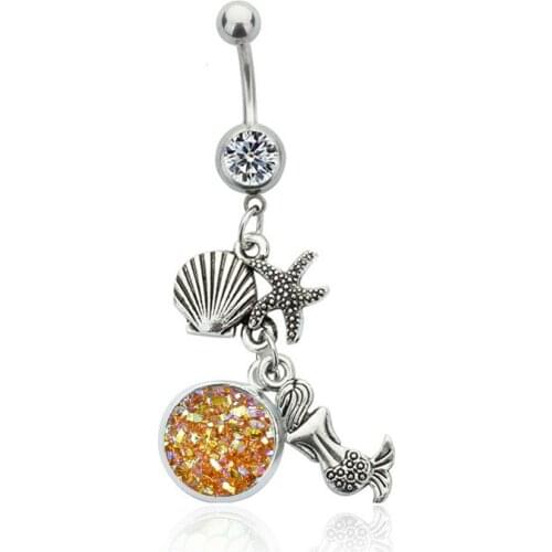 Sexy Belly Bars for Women Belly Button Rings Belly Piercing Bohemian Crystal Mermaid Body Jewelry Navel Piercing Rings