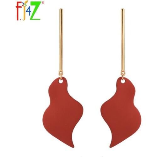F.J4Z Hot Fashion High Quality Dangle Earrings Long Red Baking Process Leaf Earrings For Women Party Jewelry Bijoux