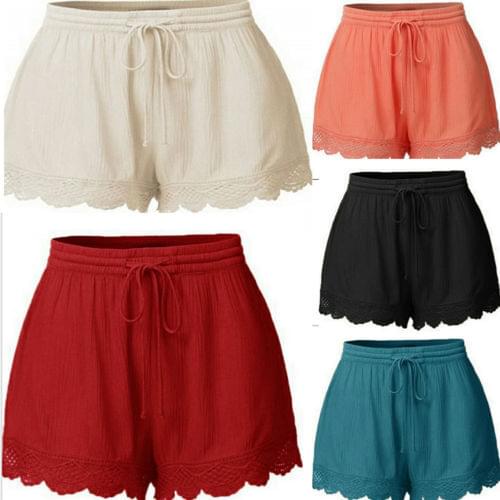 Fashion New Kawaii Womens Cotton Linen Loose Shorts Elastic Waist Summer Casual Plus Size