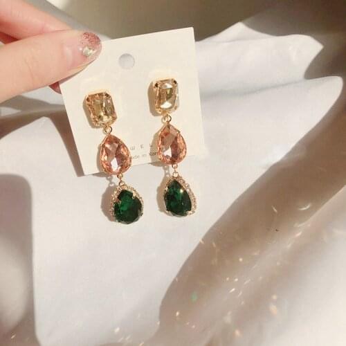 Korean New TV Star Luxury Waterdrop Geometric Crystal Dangle Earrings For Girl Exaggerate Party Elegant Jewelry