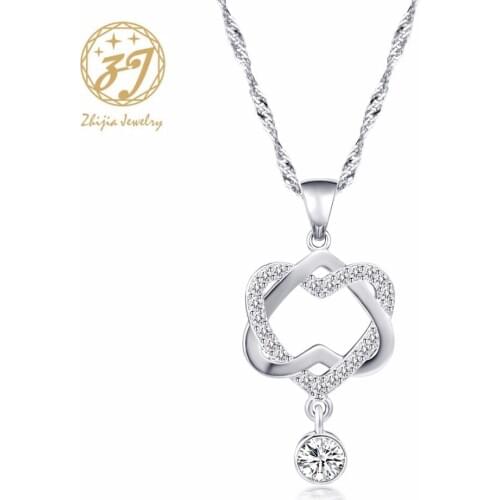 Zhijia Fashion Women Necklaces with Love Heart Austrian Zircon Pendant Necklace for Engagement&Wedding Jewelry Free Shipping