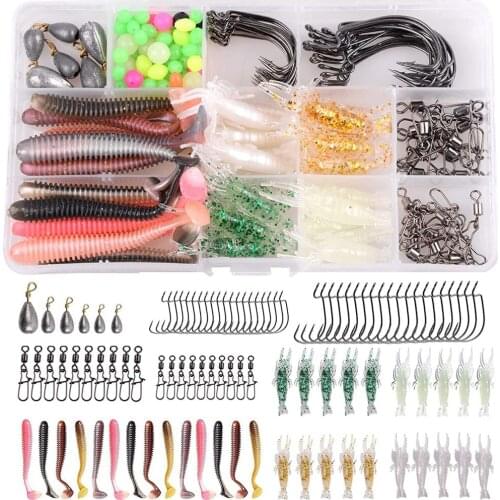 151Pcs/Box Fishing Lures Tackle Including Worm Fishing Hooks Swivels Snap Sinker Weights Shrimp Baits Beads Accessories Tackle