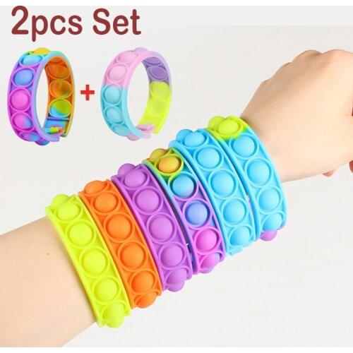 2pcs Decompression Bracelet Toy Press Bubble Photosensitive Wristband Puzzle Sensory Toys for Children Push Pops Fidget Toys