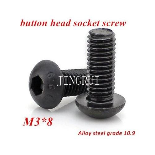 200pcs M3*8 Hexagon Socket Button Head Cap Screw Grade 10.9 Alloy Steel ISO7380