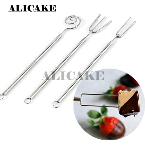 3Pcs Chocolate Dipping Set Fork Stainless Steel Chocolate Tools Fruit Hot Pot Barbecue Bread Dip Tool 21*2.4*0.4cm Metallic