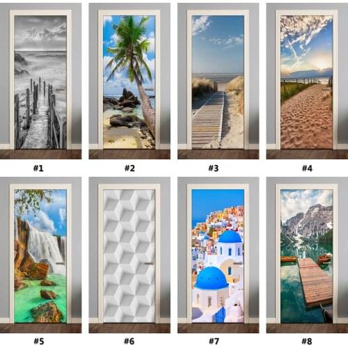 3D Creative Door Sticker PVC Self Adhesive Waterproof Wall Mural Decals Sticker on the Doors DIY Home Design autocollant porte