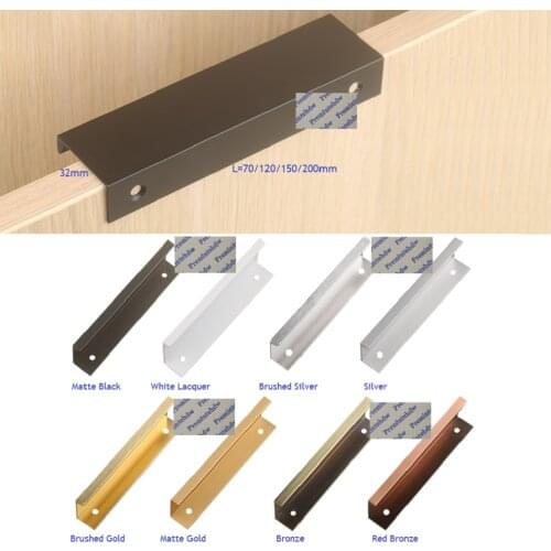 4Pcs Consice Aluminum Alloy Furniture Cabinet Cupboard Drawer Door Finger Pull Riding L G Shaped Gold White Lacquer Black Bronze