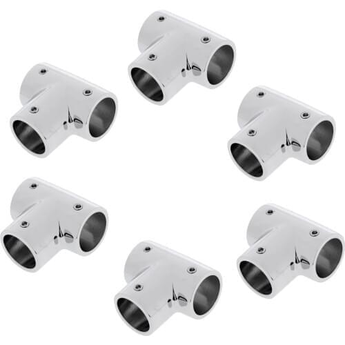 6 Pieces 25mm Boat Handrail Fittings 90 Degree Tee - 316 Stainless Steel