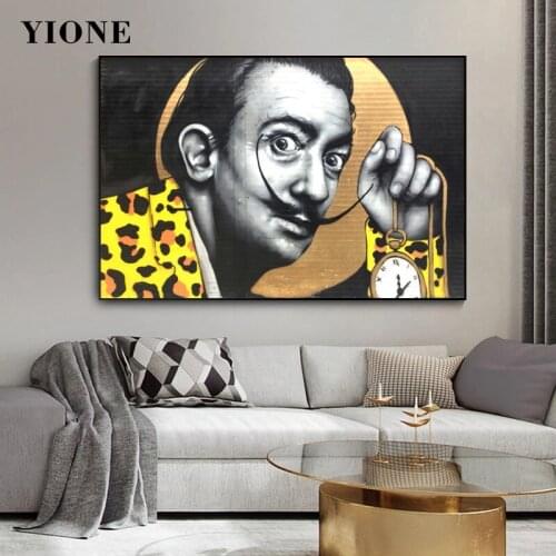 Abstract Salvador Dali Graffiti Canvas Painting Street Art Figure Man Poster Print Wall Picture for Living Room Bedroom Decor