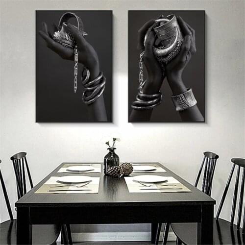 Black Hands Holding Silver Jewelry Wall Art Posters And Prints Modern African Art Canvas Paintings Home Wall Decorative Pictures
