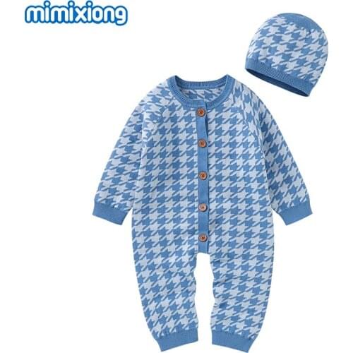 Baby Rompers Newborn Infantil Boys Girls Jumpsuits Hats 2pcs Outfits Sets Autumn Winter Long Sleeve Todddler Kids Overalls 0-18M