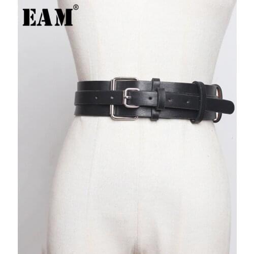 [EAM] Pu Leather Multicolor Buckle Long Wide Belt Personality Women New Fashion Tide All-match Spring Autumn 2021 1D804