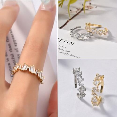 Ekopdee Vintage Adjust Strips Gold Zircon Rings For Women Irregular Elegant Finger Ring Wedding Engaged Silvery Jewelry 2021 New