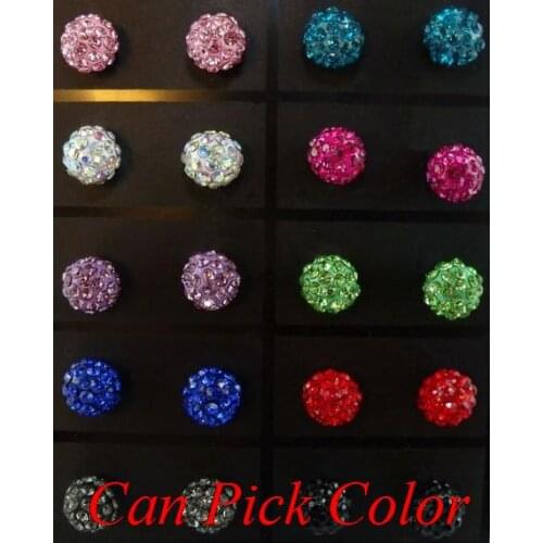 Jg35 8mm fashion silver plated Earrings Clay Disco Crystal Ball Stud Earring Mix Colors Rhinestone