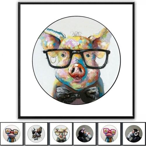 Oil Painting hand painted Cartoon on Canvas Abstract Animal Wall Art for Home Decoration Happy Pet pig NEW 2020033005
