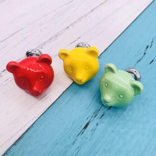 Ceramic Drawer Pull Knob Cute Bear Pulls Knobs for Dresser Door Cabinet Closet Cupboard Kitchen Childrens Furniture Home Decor