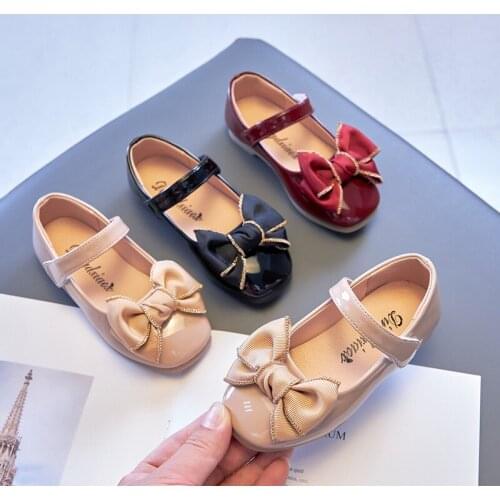 Classic Mary Janes School Shoes for Girls Princess Soft Leather Black Little Girl Dress Shoes with Bow-tie Party Shoes E08155