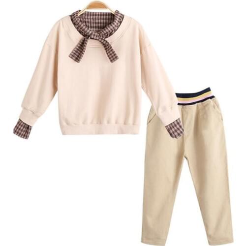 Childrens clothes sets pullover+long pant spring autumn cotton blouse pants casual wild style kids girls 2 pcs suit 4-12Year