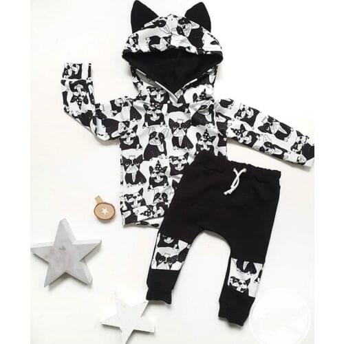 2pcs Kids Toddler Clothes Sets Girls Boys Cartoon Print Hoodie Tops+Pants Tracksuit Outfits Set Lovely