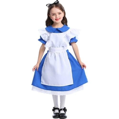 Halloween Kids Girls Anime Alice In Wonderland Blue Party Dress Alice Dream Child Sissy Maid Lolita Cosplay Costume