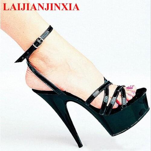 LAIJIANJINXIA 15 CM High-Heeled Crystal Sandals Nightclub Fashion Shoes Pole Dancing Shoes Model High Heels Womens Shoes H-053