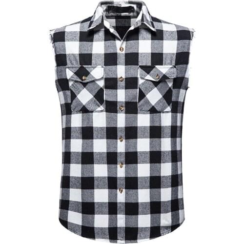 Sleeveless shirt men High street Hip hop plaid shirt summer Brand shirt men hawaiian shirt 2021