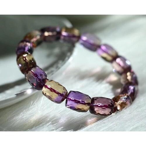 Genuine Natural Ametrine Quartz Yellow Purple Bracelet Women Men Faceted Barrel Beads 9.5/12mm Stretch Crystal AAAAA
