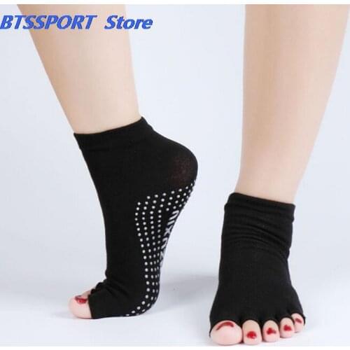 1Pair Half Toe Yoga Socks Non-Slip Peep Toe Anti-Slip Pilates Ankle Grip Durable Open Half Five Fingers Cotton Yoga Socks