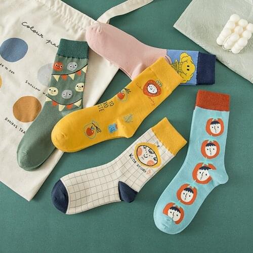 2021 new socks female funny spring and autumn casual fashion Harajuku cute animal fruit cotton warm socks for men and women