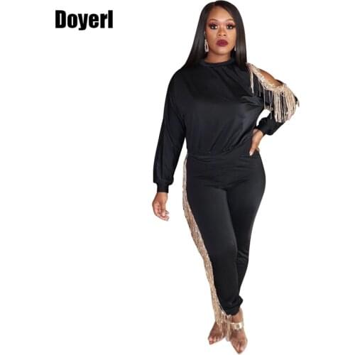 Autumn Winter Women Set Tracksuit Long Sleeve Sweatshirt Pants Sets Tassel Sequin Sweat Suit Women Casual 2 Piece Set Outfits