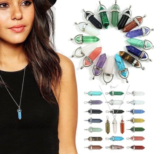Natural Stone Necklace Hexagonal Column Pendant Natural Crystal Pendants Hexagonal Column Bullet Hexagonal Necklace Women