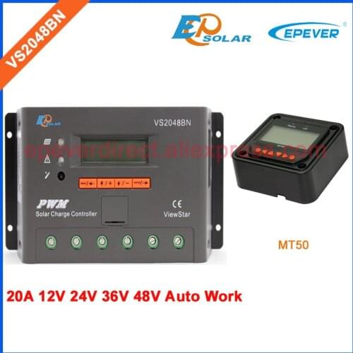 PWM 48V 20A controller for solar battery charging system 24V 48V work MT50 remote meter VS2048BN LCD display 12V 36V