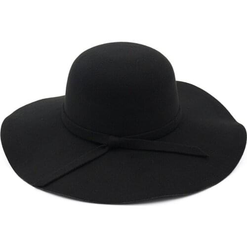 Vintage Elegant Lady Women Girl Fashion Wide Brim Floppy Felt Hat party hat Wool Felt Bowler Cap Cloche sombrero top hat HF101