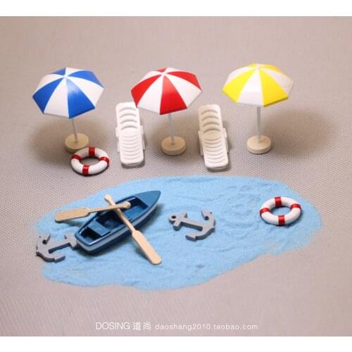 Fairy garden Miniature Accessories Decoration Model Cute Beachside beach Figurine small boat sun umbrella Ornaments Kids Toys