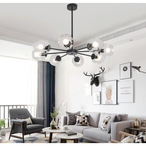 Modern Metal LED Chandelier Lighting Lustre Living Room Villa Interior Decor Pendant Lamp Lighting Glass Ball Kitchen Fixtures