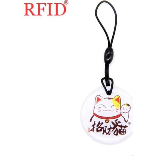 UID S50 1K 13.56Mhz Changeable Rewritable NFC RFID Card Token Tag Dropping Glue Money Cat Pattern Keyfob Keychain Token Tag 1pcs